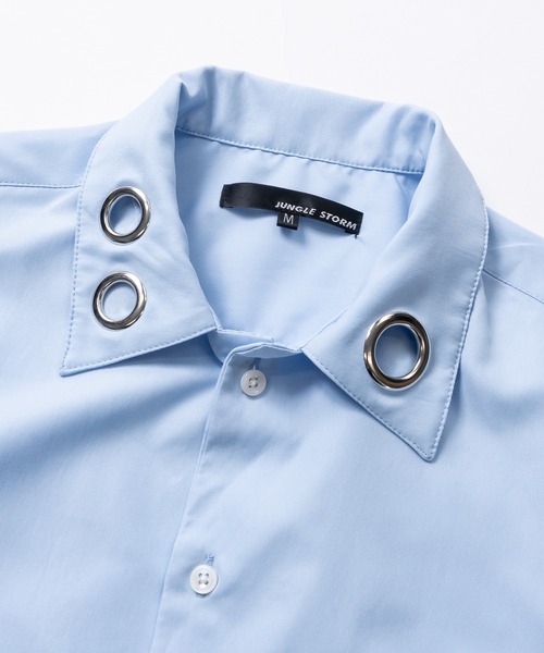 JOHN'S CLOSET（ジョンズクローゼット）の「【13】ハトメデザイン オープンカラー ハーフスリーブシャツ（シャツ/ブラウス・メンズ・ホワイト/サックスブルー/ブラック・LARGE/MEDIUM）」の5枚目の写真