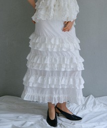 cotton lace tiered long skirt
