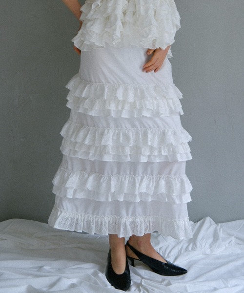 cotton lace tiered long skirt