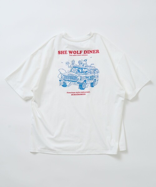FREAK'S STORE(フリークスストア)の「限定展開 SHE WOLF DINER×FREAK'S STORE/シーウルフダイナー 別注 ビッグシルエット バックプリントTシャツ/抗菌防臭/吸水速乾/UV(Tシャツ/カットソー・メンズ・ホワイト/チャコールグレー/ブラウン・LARGE/SMALL/MEDIUM)」の4枚目の写真