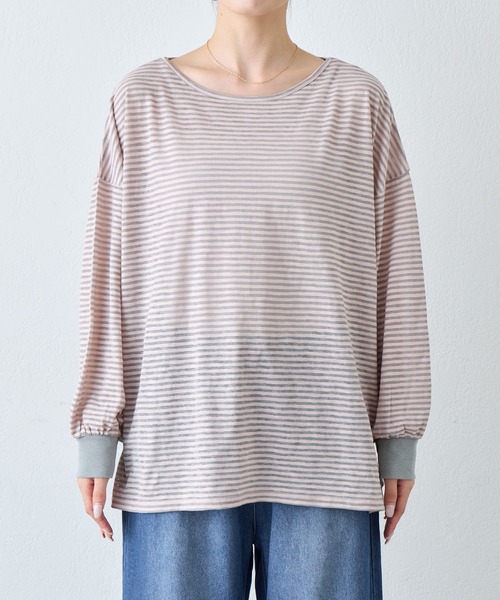 CIAOPANIC TYPY（チャオパニックティピー）の「シアーボーダーロンTee（Tシャツ/カットソー・レディース・チャコールグレー/ブルー/ホワイト/ピンク/ベージュ・ONE SIZE）」の7枚目の写真