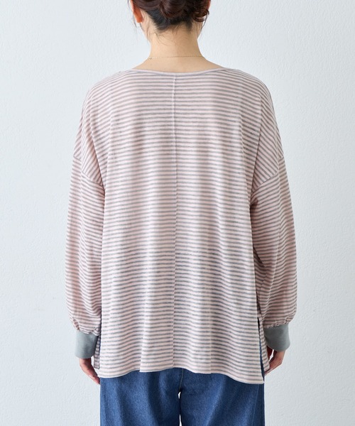 CIAOPANIC TYPY（チャオパニックティピー）の「シアーボーダーロンTee（Tシャツ/カットソー・レディース・チャコールグレー/ブルー/ホワイト/ピンク/ベージュ・ONE SIZE）」の9枚目の写真