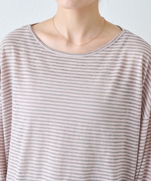 CIAOPANIC TYPY（チャオパニックティピー）の「シアーボーダーロンTee（Tシャツ/カットソー・レディース・チャコールグレー/ブルー/ホワイト/ピンク/ベージュ・ONE SIZE）」の10枚目の写真