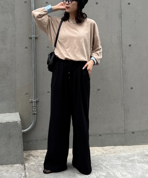 CIAOPANIC TYPY（チャオパニックティピー）の「シアーボーダーロンTee（Tシャツ/カットソー・レディース・チャコールグレー/ブルー/ホワイト/ピンク/ベージュ・ONE SIZE）」の15枚目の写真