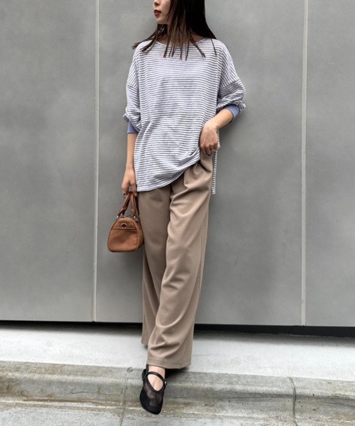 CIAOPANIC TYPY（チャオパニックティピー）の「シアーボーダーロンTee（Tシャツ/カットソー・レディース・チャコールグレー/ブルー/ホワイト/ピンク/ベージュ・ONE SIZE）」の21枚目の写真
