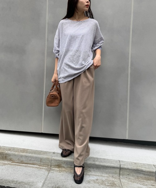 CIAOPANIC TYPY（チャオパニックティピー）の「シアーボーダーロンTee（Tシャツ/カットソー・レディース・チャコールグレー/ブルー/ホワイト/ピンク/ベージュ・ONE SIZE）」の20枚目の写真