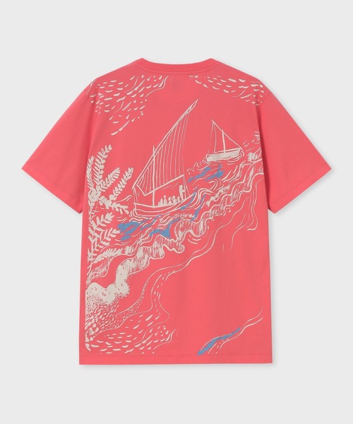 Paul Smith(ポールスミス)の「サマートラベルドローイング プリント Tシャツ / 163660 919T(Tシャツ/カットソー・メンズ・グリーン/ピンク・MEDIUM/X-LARGE/LARGE)」の2枚目の写真
