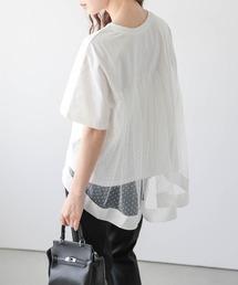 後ろ姿も華やぐ!シアーフレアバックデザインTシャツ/体型カバー/ストレッチコットン