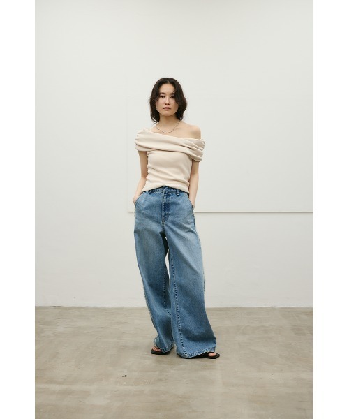 STYLEMIXER（スタイルミキサー）の「ギャザーオフショルトップ（Tシャツ/カットソー・レディース・ネイビー/アイボリー/ライトグリーン・FREE）」の5枚目の写真