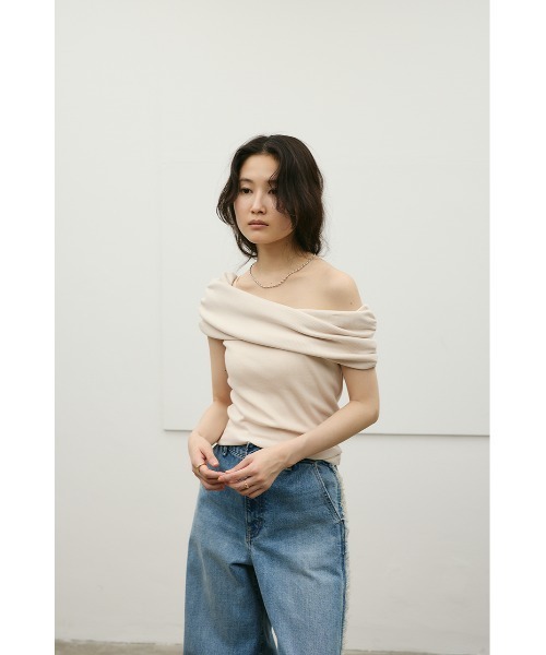 STYLEMIXER（スタイルミキサー）の「ギャザーオフショルトップ（Tシャツ/カットソー・レディース・ネイビー/アイボリー/ライトグリーン・FREE）」の7枚目の写真