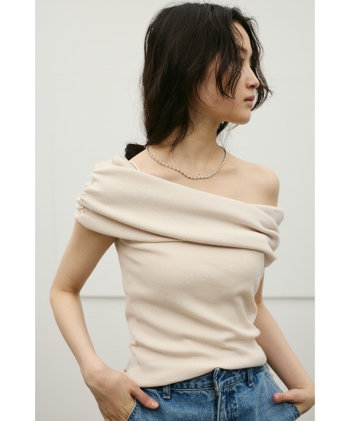 STYLEMIXER（スタイルミキサー）の「ギャザーオフショルトップ（Tシャツ/カットソー・レディース・ネイビー/アイボリー/ライトグリーン・FREE）」の9枚目の写真
