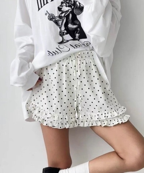 yuue' ( wear )(ユーイ)の「ドット柄フリルショートパンツ(その他パンツ・レディース・ホワイト/ブラック・FREE)」の4枚目の写真