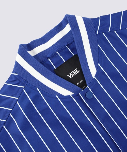 VANS(バンズ)の「TEAM ストライプ ベースボールジャケット / TEAM STRIPE BASEBALL True Blue VN000NES7WM1(スタジャン・メンズ・ブルー・SMALL/MEDIUM/LARGE)」の3枚目の写真