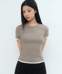 ウィメンズレイヤードヘムスリムTシャツ[ダスティベージュ]