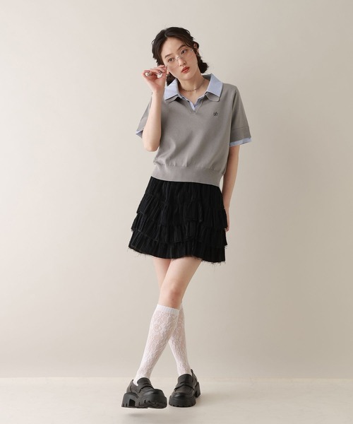 RAGEBLUE(レイジブルー)の「刺繍シャツレイヤードニットポロ(シャツ/ブラウス・レディース・グレー/ブラウン・FREE)」の3枚目の写真