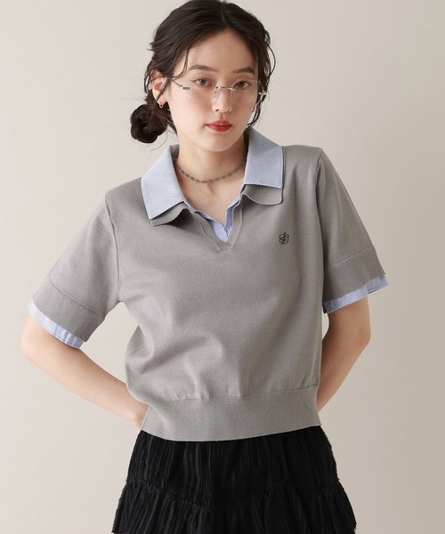 RAGEBLUE(レイジブルー)の「刺繍シャツレイヤードニットポロ(シャツ/ブラウス・レディース・グレー/ブラウン・FREE)」の5枚目の写真