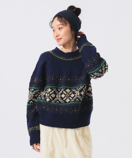BEAMS BOY（ビームスボーイ）の「ハンドノルディック プルオーバー ニット（ニット/セーター・レディース・ネイビー/ブラウン・ONE SIZE）」の2枚目の写真