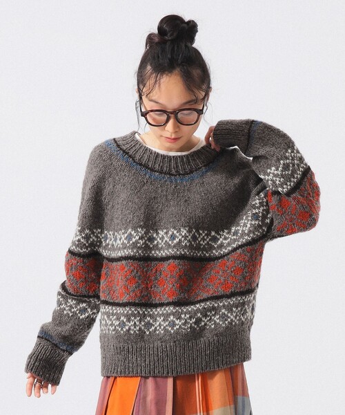 BEAMS BOY（ビームスボーイ）の「ハンドノルディック プルオーバー ニット（ニット/セーター・レディース・ネイビー/ブラウン・ONE SIZE）」の6枚目の写真