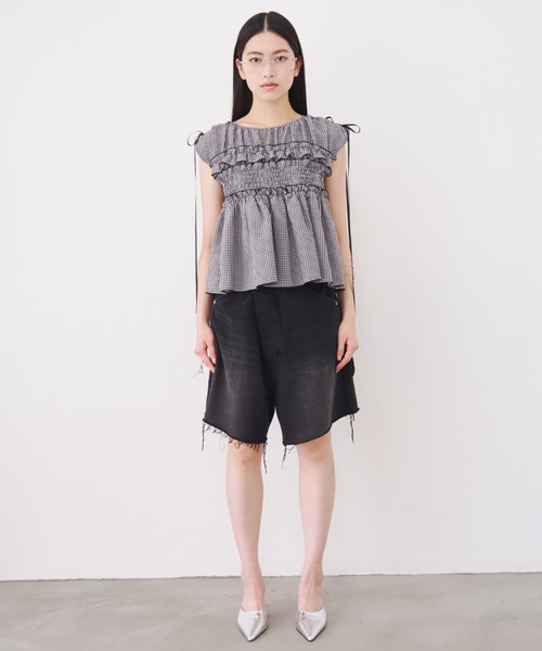 SOEMIN(ソミン)の「【SELECT】Denim bermuda pants/ウエストクロスデニムハーフパンツ(デニムパンツ・レディース・ライトブルー/ブラック・FREE)」の22枚目の写真