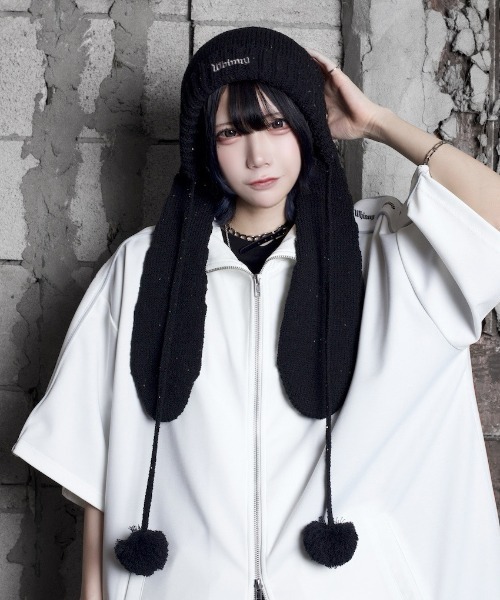 Whinny(ホワイニー)の「Whinny/【2026春夏新作♪】きらめくうさジャンプ帽(ニットキャップ/ビーニー・レディース・ブラック/ホワイト/グレー・FREE)」の6枚目の写真