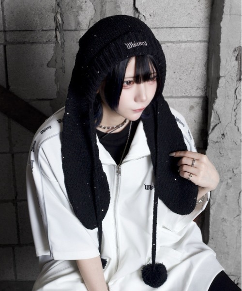 Whinny(ホワイニー)の「Whinny/【2026春夏新作♪】きらめくうさジャンプ帽(ニットキャップ/ビーニー・レディース・ブラック/ホワイト/グレー・FREE)」の4枚目の写真