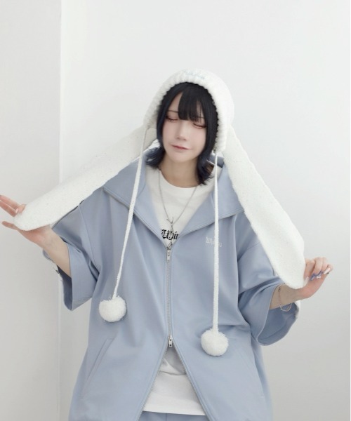 Whinny(ホワイニー)の「Whinny/【2026春夏新作♪】きらめくうさジャンプ帽(ニットキャップ/ビーニー・レディース・ブラック/ホワイト/グレー・FREE)」の9枚目の写真