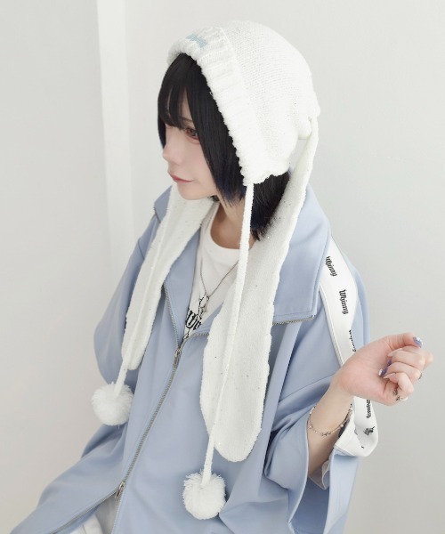 Whinny(ホワイニー)の「Whinny/【2026春夏新作♪】きらめくうさジャンプ帽(ニットキャップ/ビーニー・レディース・ブラック/ホワイト/グレー・FREE)」の8枚目の写真
