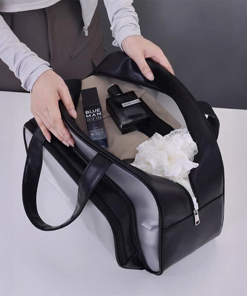 ONEP STAR(ワンピスター)の「クリアポケット付きトラベルボストンバッグ(ボストンバッグ・レディース・ブラック/ベージュ/ピンク/ミント・FREE)」の10枚目の写真