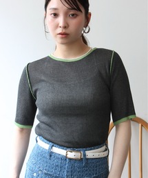 Meli rich | 麻タッチ配色クルーネックプルオーバー(Tシャツ/カットソー)