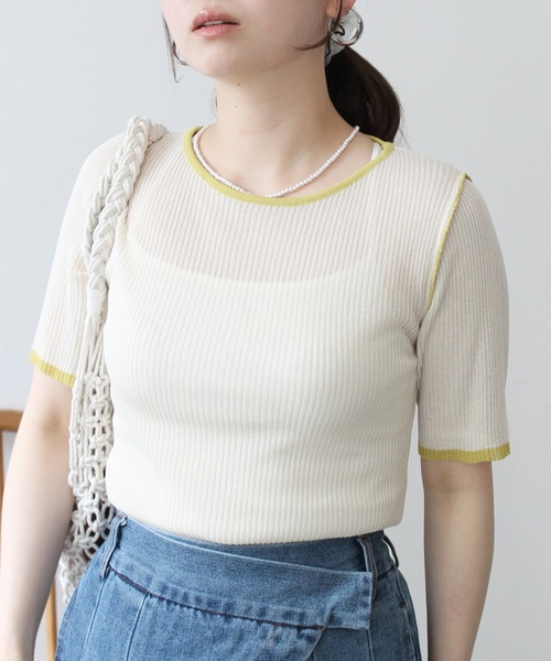 Meli rich(メリーリッチ)の「麻タッチ配色クルーネックプルオーバー(Tシャツ/カットソー・レディース・グレー/チャコールグレー/アイボリー・FREE)」の4枚目の写真