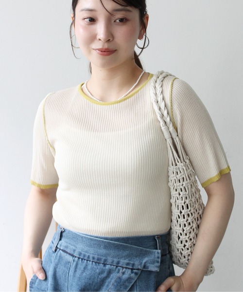 Meli rich(メリーリッチ)の「麻タッチ配色クルーネックプルオーバー(Tシャツ/カットソー・レディース・グレー/チャコールグレー/アイボリー・FREE)」の8枚目の写真