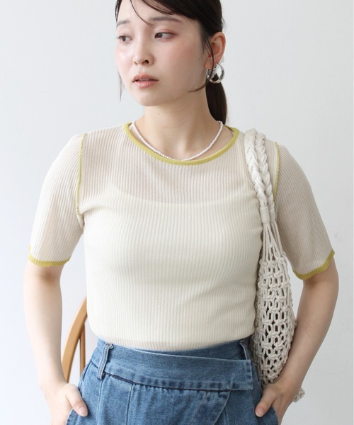 Meli rich(メリーリッチ)の「麻タッチ配色クルーネックプルオーバー(Tシャツ/カットソー・レディース・グレー/チャコールグレー/アイボリー・FREE)」の9枚目の写真
