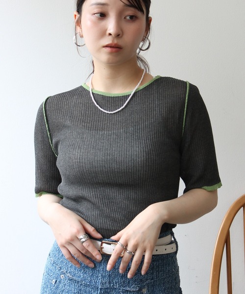 Meli rich(メリーリッチ)の「麻タッチ配色クルーネックプルオーバー(Tシャツ/カットソー・レディース・グレー/チャコールグレー/アイボリー・FREE)」の17枚目の写真