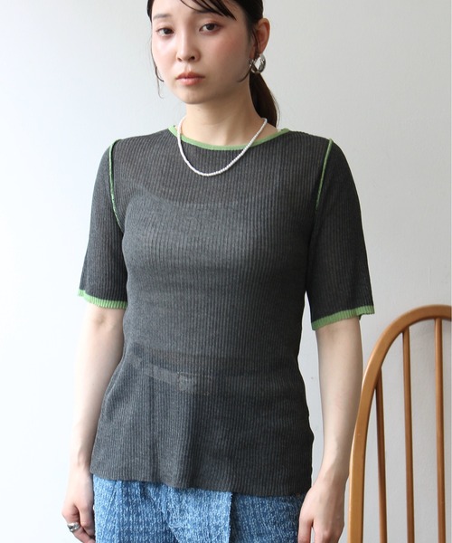 Meli rich(メリーリッチ)の「麻タッチ配色クルーネックプルオーバー(Tシャツ/カットソー・レディース・グレー/チャコールグレー/アイボリー・FREE)」の18枚目の写真