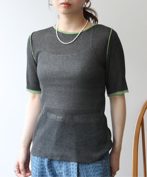 Meli rich(メリーリッチ)の「麻タッチ配色クルーネックプルオーバー(Tシャツ/カットソー・レディース・グレー/チャコールグレー/アイボリー・FREE)」の19枚目の写真