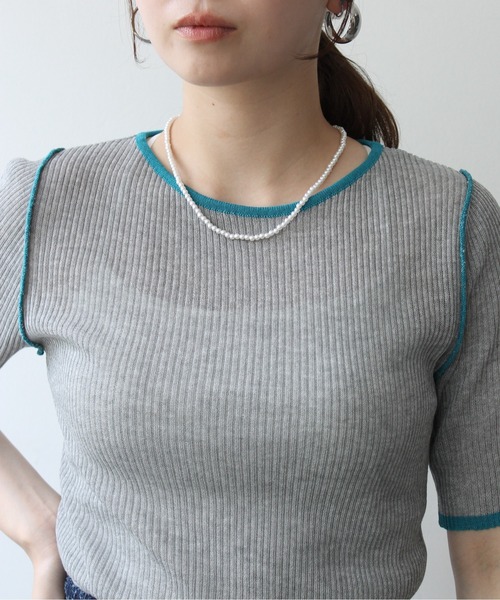 Meli rich(メリーリッチ)の「麻タッチ配色クルーネックプルオーバー(Tシャツ/カットソー・レディース・グレー/チャコールグレー/アイボリー・FREE)」の15枚目の写真