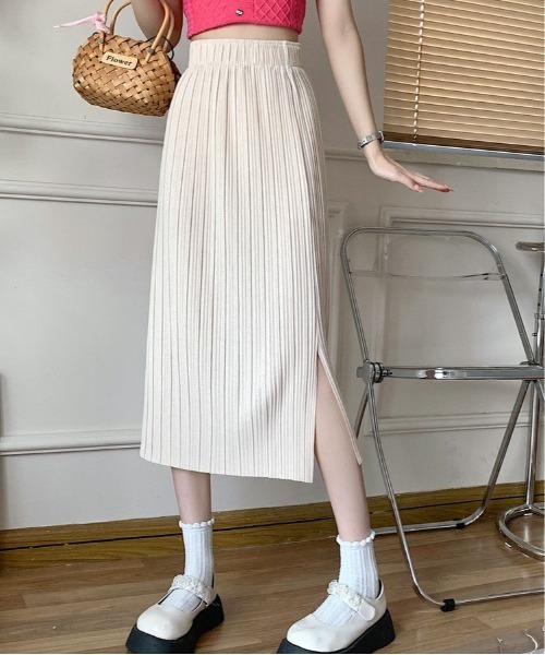center i(センターアイ)の「脚長見えリブプリーツウエスト楽ちんミディスカート(スカート・レディース・ピンク/オフホワイト/ブラック・FREE)」の21枚目の写真