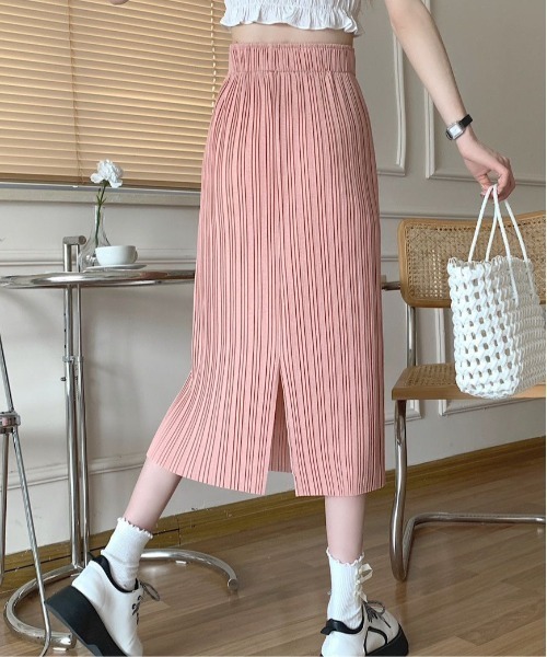 center i(センターアイ)の「脚長見えリブプリーツウエスト楽ちんミディスカート(スカート・レディース・ピンク/オフホワイト/ブラック・FREE)」の8枚目の写真