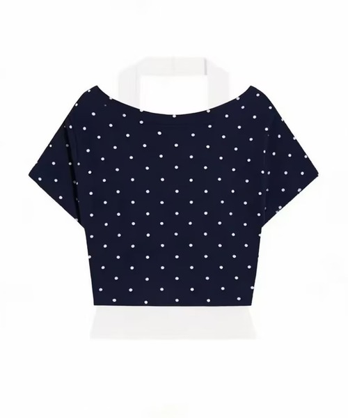 AsheKsha(アシクシャ)の「三色の水玉模様オフショルダーフェイクツーピーストップス(Tシャツ/カットソー・レディース・グリーン/イエロー/ネイビー・M)」の13枚目の写真