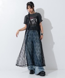 重ね着 レース ロングワンピース