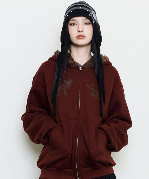 EV FAIRY FUR HOOD ZIP UP(BURGUNDY)（パーカー）｜LUVISTRUE（ラヴ