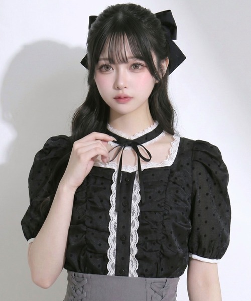 DearMyLoveRose(ディアマイラブローズ)の「チョーカーセットシアードットギャザーブラウス【大きいサイズあり】(シャツ/ブラウス・レディース・オフホワイト/ブラック・L~LL/M-L/LL~3L)」の18枚目の写真