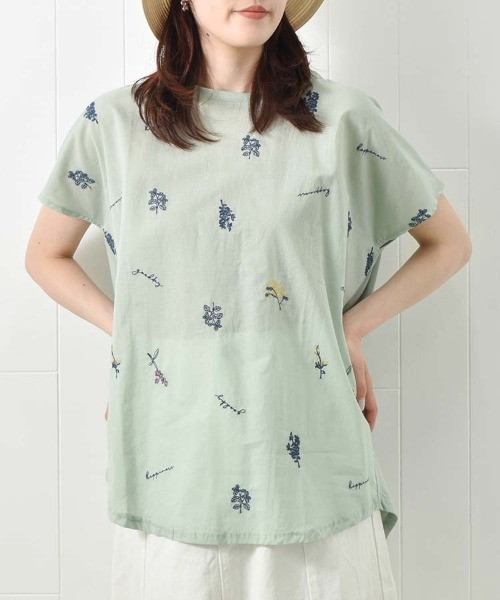 Bleu Bleuet（ブルーブルーエ）の「総刺繍Tシャツ（Tシャツ/カットソー・レディース・ミント/オフホワイト/ターコイズブルー・FREE）」の2枚目の写真