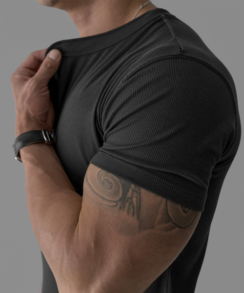 BOWLOW PRODUCT（バウロープロダクト）の「テンセルリブヘンリーネックマッスル半袖Tシャツ[ブラック]（Tシャツ/カットソー・メンズ・その他・MEDIUM/LARGE/X-LARGE）」の5枚目の写真
