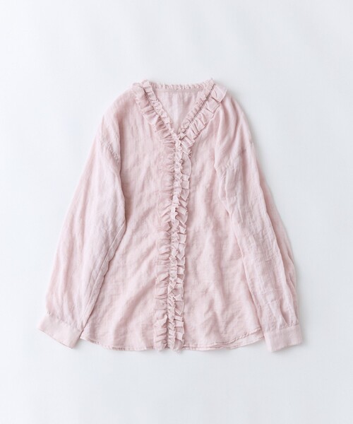 conges payes ADIEU TRISTESSE(コンジェ ペイエ アデュートリステス)の「シャーリングフリルブラウス(シャツ/ブラウス・レディース・ピンク/ネイビー・38)」の2枚目の写真