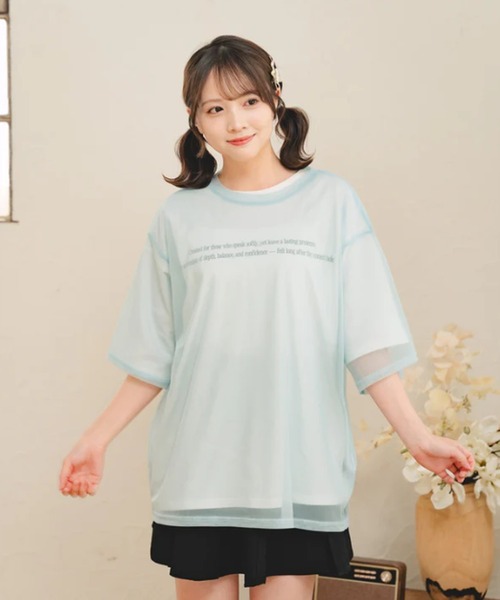 amr.（アムレ）の「チュールレイヤードTシャツ（Tシャツ/カットソー・レディース・ブルー/ホワイト・FREE）」の2枚目の写真