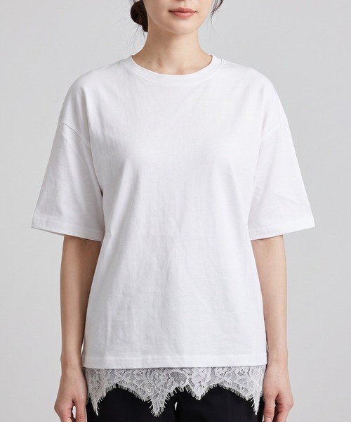 裾レースで大人可愛く♪格上げデザインTシャツ（Tシャツ/カットソー