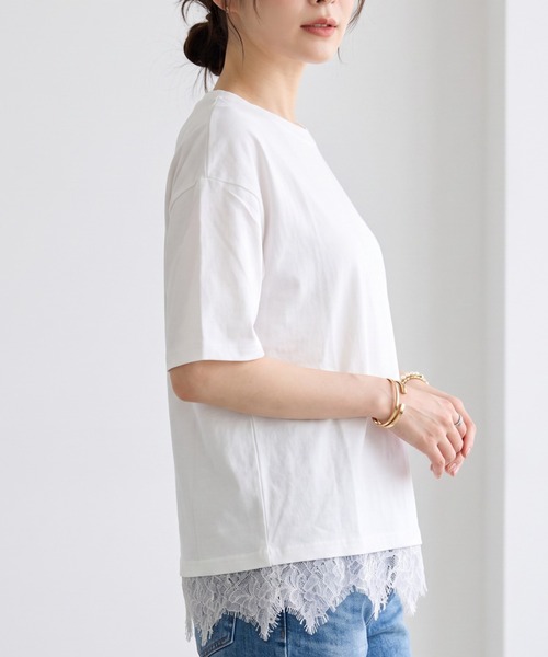GIVERNY（ジヴェルニー）の「裾レースで大人可愛く♪格上げデザインTシャツ（Tシャツ/カットソー・レディース・ブラック/ホワイト/ベージュ・FREE）」の14枚目の写真