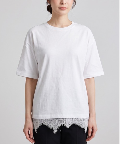 GIVERNY（ジヴェルニー）の「裾レースで大人可愛く♪格上げデザインTシャツ（Tシャツ/カットソー・レディース・ブラック/ホワイト/ベージュ・FREE）」の13枚目の写真