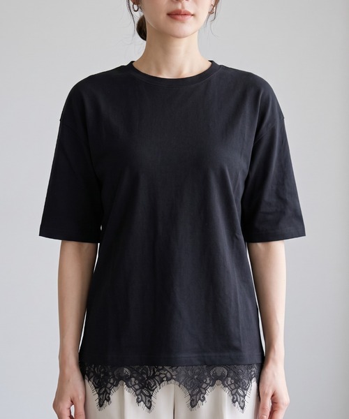 GIVERNY（ジヴェルニー）の「裾レースで大人可愛く♪格上げデザインTシャツ（Tシャツ/カットソー・レディース・ブラック/ホワイト/ベージュ・FREE）」の19枚目の写真